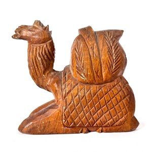 Hand-Carved Wooden Resting Camel Figurine | Folk Art Boho Decor